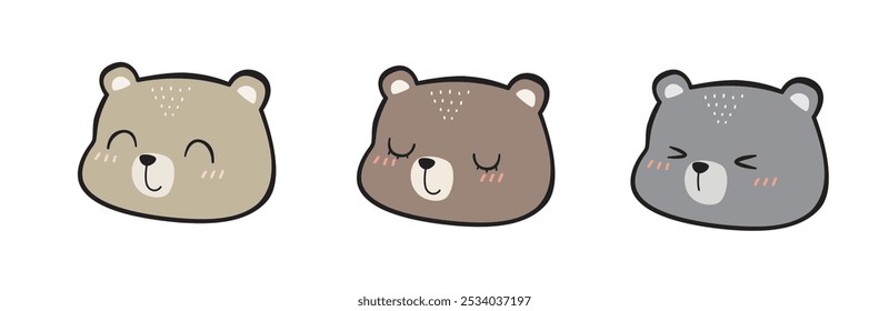 Handdrawn Collection of Cartoon Doodle Cute Bear Face Vector Illustration