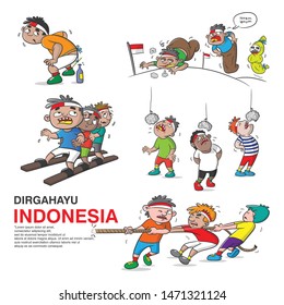 Hand-drawn collection of celebration Indonesia independence day, traditional game vector