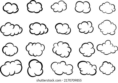 Hand-drawn collection of clouds. Vector Illustration