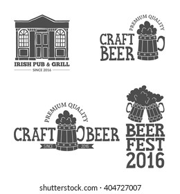 Handdrawn collection of craft beer brewery emblems. Isolated design elements. Lettering logotypes.