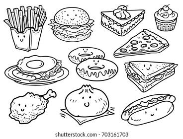 Hand-drawn collection of the food