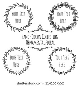 hand-drawn collection ornamental flower round