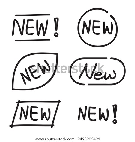 Hand-drawn collection scribble  doodle style "New" badge label, perfect for highlighting new products or features with a unique touch.