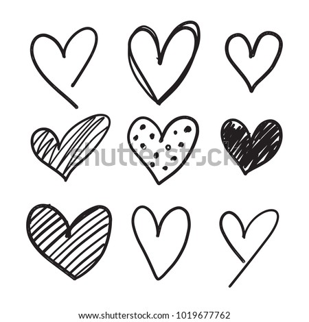 Handdrawn Collection Set of 9 Hearts