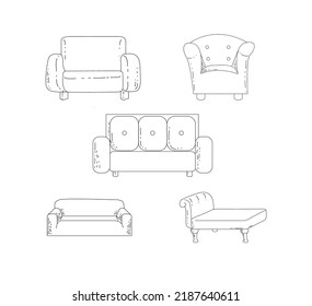 Hand-drawn Collection of Sofa Line Art Illustrations 