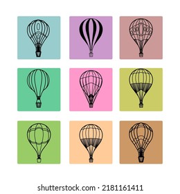 Hand-drawn Collention Drawing Air Ballon With Background  