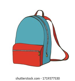 Hand-drawn color backpack. vector illustration