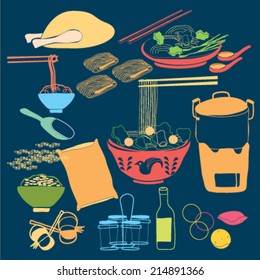hand-drawn color food on blackboard for Asian Food