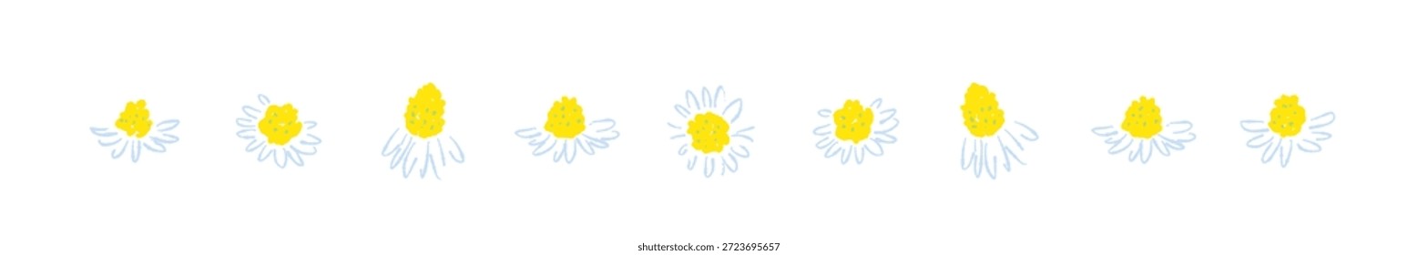 Ilustrações coloridas de camomila desenhadas à mão (molduras, coroas, padrões, etc.)