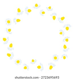Ilustrações coloridas de camomila desenhadas à mão (molduras, coroas, padrões, etc.)