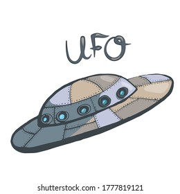 Hand-drawn color UFO. Vector illustration