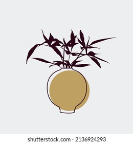 Hand-drawn color vector image of the plant. Fashion, beauty, style, home decor, line drawing image.
