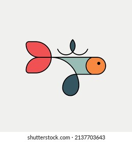 Hand-drawn color vector stylish logo. Fashion, beauty, style, modern, vintage, sketch. Fish.
