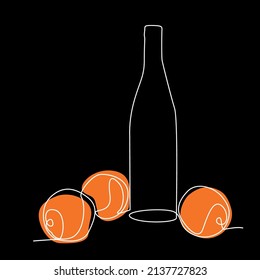 Hand-drawn color vector stylish still life. Fashion, beauty, style, modern, vintage, sketch, tattoo, bottle, glass, wine, orange. 