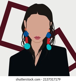 Hand-drawn color vector stylish woman image. Fashion, beauty, style. Red lipstick.