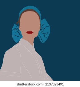Hand-drawn color vector stylish woman image. Fashion, beauty, style, vintage. Red lipstick.