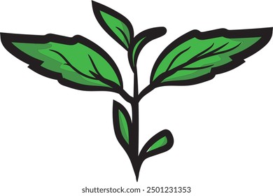 Hand-drawn colored basil leaf icon