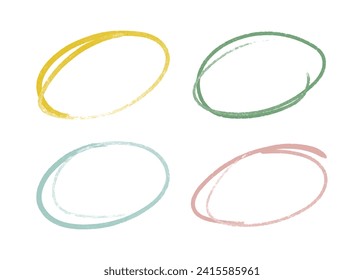Hand-drawn colored grunge ovals with marker, chalk or pencil. Round doodle frames