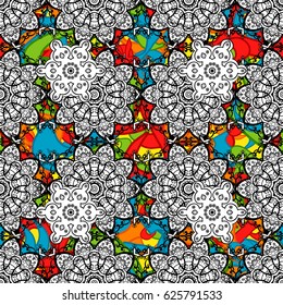 Hand-drawn colored mandala on a background. Vector abstract pattern.