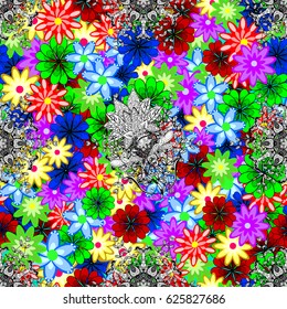 Hand-drawn colored mandala on a background. Vector abstract pattern.