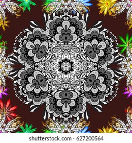 Hand-drawn colored mandala on a background. Vector abstract pattern.