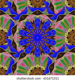 Hand-drawn colored mandala on a background. Vector abstract pattern.