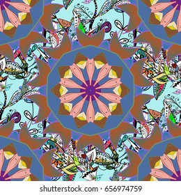 Hand-drawn colored mandala on a background. Vector abstract pattern.