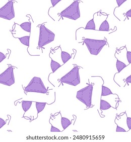 Dibujado a mano de color sin patrón de traje de baño de la mujer, bikini. Accesorio de verano aislado sobre fondo blanco. 