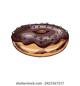 A hand-drawn colored sketch of donut. Vintage illustration. Pastry sweets, dessert. Element for the design of labels, packaging and postcards.