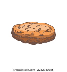  Un boceto colorido hecho a mano de galletas caseras con chips de chocolate. Ilustración vintage, doodle. Elemento para el diseño de etiquetas, embalajes y postales.
