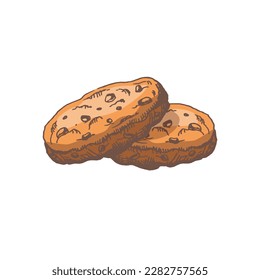  Un boceto colorido hecho a mano de galletas caseras con chips de chocolate. Ilustración vintage, doodle. Elemento para el diseño de etiquetas, embalajes y postales.
