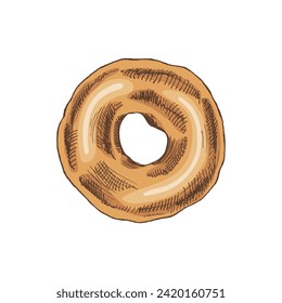 Hand-drawn colored sketche of donut. Vintage illustration. Pastry sweets, dessert. Element for the design of labels, packaging and postcards.