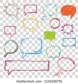 Handdrawn colored speech bubbles set on the checked background. Eps 10 vector file.