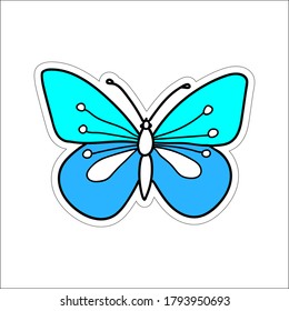 Hand-drawn colored vector illustration of one butterfly is flying on a white background