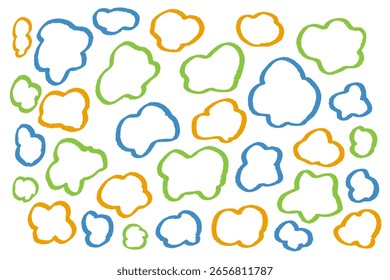 Hand-Drawn Colorful Abstract Pattern Background with Cloud and Speech Bubble Shapes