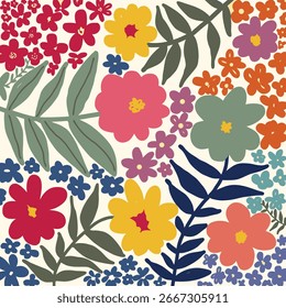 Elemento de padrão botânico colorido desenhado à mão, Vetor doodle fundo floral, arte botânica mínima, papel de parede de formas de natureza básica bonito.