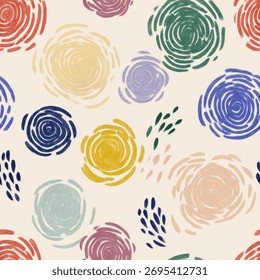 Hand-drawn, colorful circles on a cream background, hand-drawn, colorful circles on a cream background,