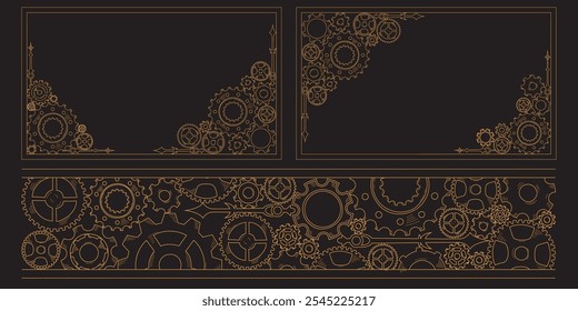 Hand-drawn colorful cogwheel gear frame, border, and corner in doodle sketch style, capturing the concept of teamwork and business progress.