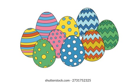 Ovo de Páscoa decorativo colorido desenhado à mão com a ilustração da coleção de vários padrões
