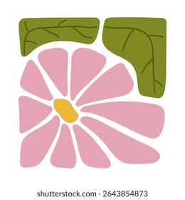 Elemento floral colorido desenhado à mão em um quadro quadrado decorativo com detalhes circulares. Abstrato pétalas de flores e design de folhas. Perfeito para scrapbooking, artesanato, design têxtil, arte digital e decoração.