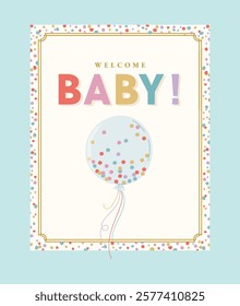 Hand-drawn colorful illustrations and cards for baby shower party 