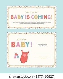 Hand-drawn colorful illustrations and cards for baby shower party 