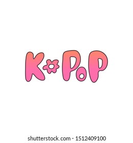 Hand-drawn colorful k-pop lettering with a flower. Isolated sticker in a modern pink-orange gradient on white background. Design of postcard, poster, banner and t-shirt for korean pop music fans