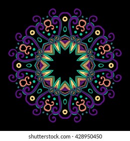 Hand-drawn colorful mandala, lace ornament round pattern, vintage decorative element, mandala doodle, EPS 8