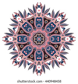 Hand-drawn colorful mandala, lace ornament round pattern, vintage decorative element, isolated, EPS 8