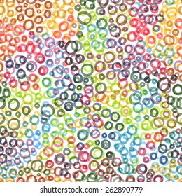 Hand-drawn colorful marker circle stroke pattern. Abstract polka dot vector seamless texture background.