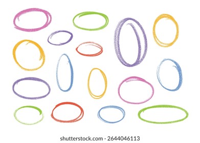 Hand-Drawn Colorful Marker Circles and Ovals Set on White Background.