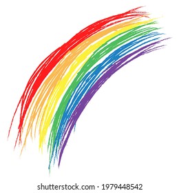 Hand-drawn colorful rainbow in crude, primitive style. Simple flat vector illustration
