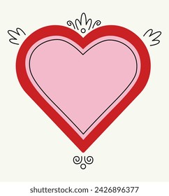 Hand-drawn colorful sketched red frame. Elegant retro framework. Modern mirror design. Art gallery objects. Vector in minimalistic modern style. Vintage frames decorated with lines, and dots.