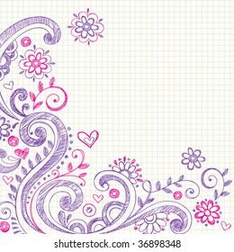 Hand-Drawn Colorful Sketchy Notebook Doodles on Graph (Grid) Paper Vector Illustration